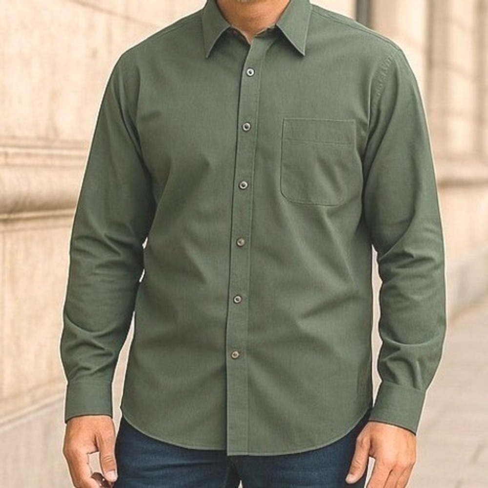 Taylor & Henry Dress Shirt Olive Green Sz 18 34/35 Gorpcore Workwear Minimalist